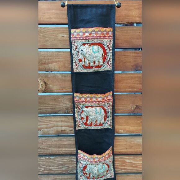 Vintage Tapestry Wall Hanging Pocket Wall Hanging Elephants Wall Art - Picture 2 of 6